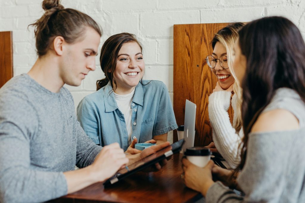 group of employees chatting